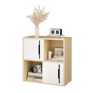 Mueble de Almacenamiento de Madera Natural <span class=keywords><strong>con</strong></span> Puerta Corredera, Organizador Moderno de 2 Niveles, Mueble de Panel Blanco para Sala de Estar, Dormitorio - Product Image 4