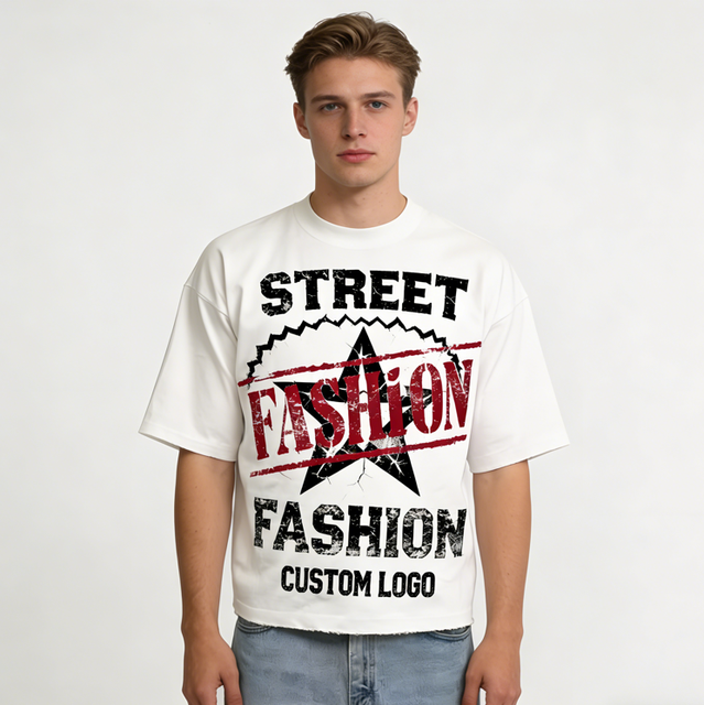 Men White Oversized T Shirt Distressed Print Soft Cotton Retro Streetwear Casual Loose Fit Short Sleeve Tee