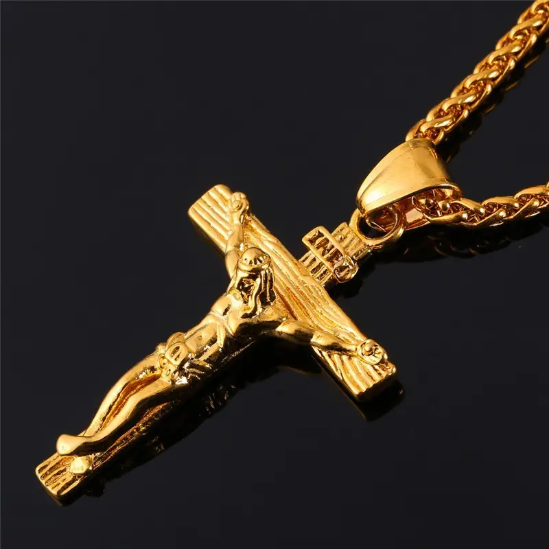 Colar cruz religioso de jesus, colar com corrente, de cruz dourada, joia para homens, 2019