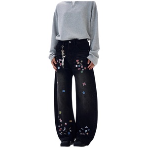 Custom Vintage Cartoon Printed Denim <strong>Jeans</strong> Medium Wash Mid Waist <strong>Boot</strong> <strong>Cut</strong> Fashion Pants <strong>for</strong> <strong>Women</strong> - Product Image 2