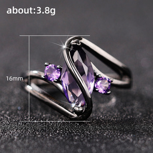Bague F1292 pour femme en améthyste, forme poire, sertie à griffes, bagues de fiançailles tendance, bijoux en pierre naturelle - Product Image 5