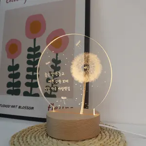 Красивая лазерная гравировка 3D акриловая лампа Светодиодная лампа основание деревянный Ночник подарок