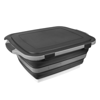 Nicebuy Bac de préparation pliable 30L avec couvercle verrouillable, planche à découper pliable grande avec sortie d'eau pour préparation BBQ