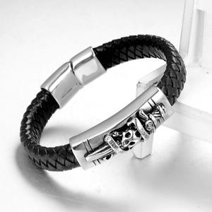 Pulsera de cuerda de cuero con calavera para hombre, brazalete con cierre de acero inoxidable, superventas - Product Image 3