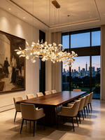 Lustre LED personnalisé, moderne et luxueux, avec décoration en feuilles de ginkgo en céramique, long luminaire suspendu pour l'éclairage de la salle à manger