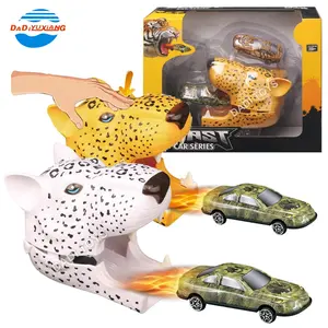 Animal Wolfhead Leopard Tiger Crocodile Cool Powerful Ejection Toy For Children, Plastic Track Metal Vehicle Catapult Alloy Car