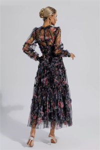 Maxi <span class=keywords><strong>abito</strong></span> floreale in <span class=keywords><strong>Organza</strong></span> a manica lunga Casual Casual elegante personalizzato da donna inverno 2024 - Product Image 6