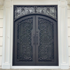 Pháp phong cách phía trước nhập cảnh bên ngoài lối vào nội thất đôi kính đúc sắt rèn khung kim loại cong nhà cửa chính - Product Image 5