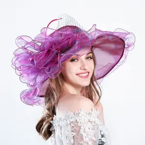 Sombrero de fiesta de estilo elegante Sombrero de ala ancha Novia Organza Iglesia Kentucky Derby Sombrero