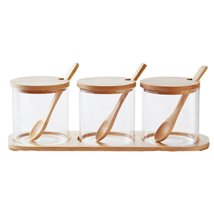 <span class=keywords><strong>Set</strong></span> di vasetti di spezie in vetro portatile fatti a mano da 300ml con cucchiaio di bambù per condimenti da cucina e contenitori per alimenti sostenibili - Product Image 2