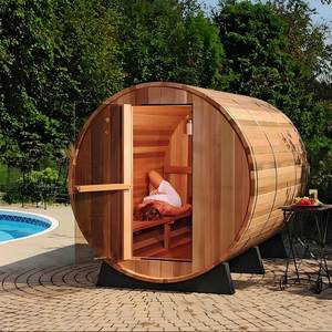 Luxury Barrel-shaped Solid Wood Sauna Room - Modern Design Indoor <b>Home</b> Infrared Sauna with Wood Burning Stove - Product Image 6