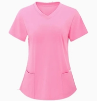 Expédition Rapide Blouse d'Infirmière Col en V Manches Courtes Poches Appliquées Vêtement Femme Haut d'Uniforme d'Infirmière