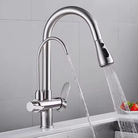 Robinet de cuisine en laiton avec entrée d'eau extractible, purificateur d'eau trois-en-un, double sortie d'eau chaude/froide et cartouche céramique