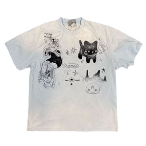 Camiseta de Manga Corta con Cuello Redondo, Unisex, para Estudiantes, Diseño Original con Gato Pintado con Spray, 100% Algodón, 230g - Product Image 1