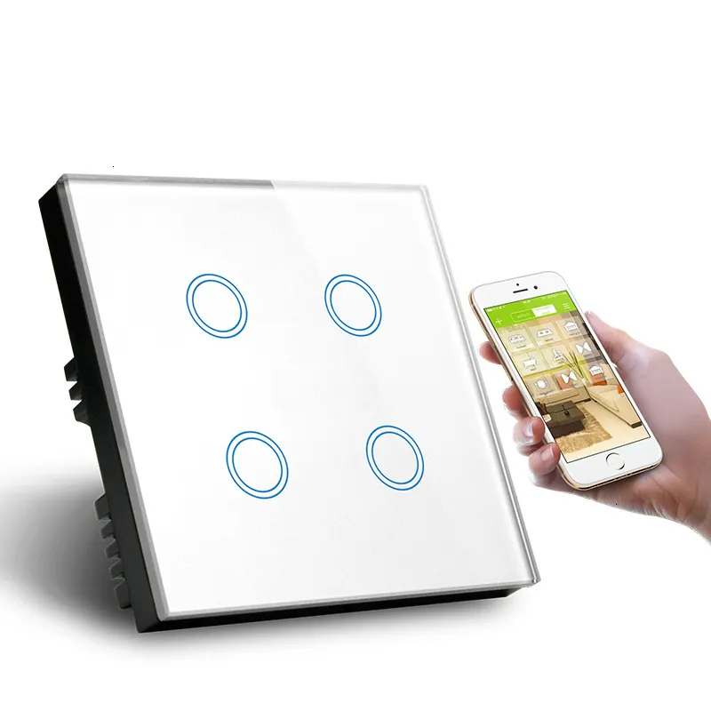 Wifi Wall Touch Switch EU No Neutral Wire Required Smart Light Switch 4 Gang 220V Tuya Smart Home Support Alexa Google Home