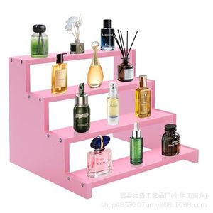 Red 4 Tier Wooden Cosmetic Storage Rack <b>Desktop</b> Makeup Organizer <b>Shelf</b> - Product Image 3