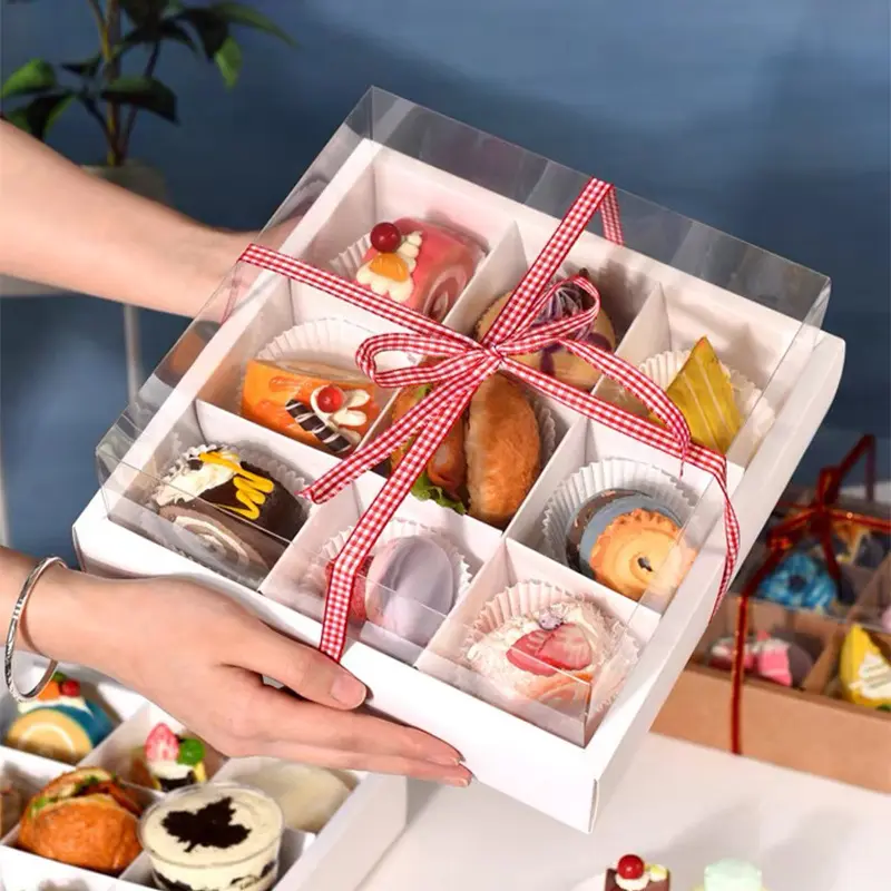 럭셔리 선물 케이크 상자 9 격자 상자 무스 컵 케이크 디저트 초밥 종이 포장 상자 창