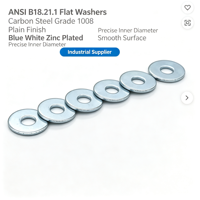 XH Brand DIN ISO Standard Flat Washers Grade 1008 Carbon Steel Blue White Zinc Plated Chamfered Edge Industrial Plain Washers
