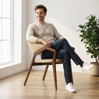 Fauteuil minimaliste en bois massif de frêne, design italien moderne MULIGNA, dossier incurvé, ergonomique, respectueux de l'environnement, chaise de salle à manger pour la maison