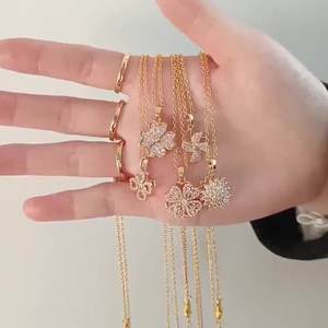 Collar con colgante largo giratorio de girasol, anillo de oro Popular, para fiesta - Product Image 1