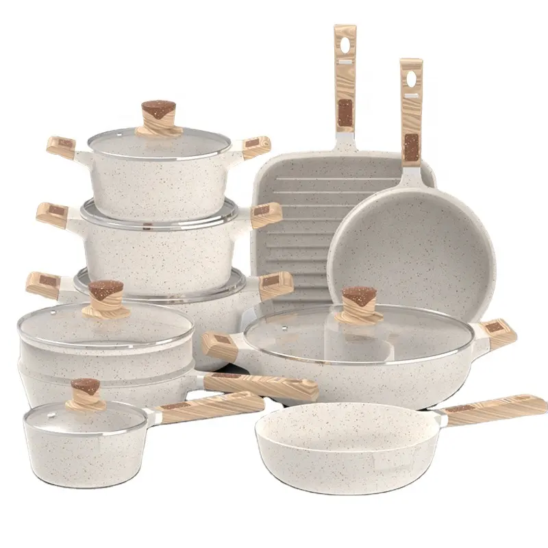 Set panci keramik antilengket, peralatan masak kualitas tinggi dengan pegangan sentuhan lembut cor Set peralatan dapur
