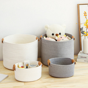 हॉट सेलिंग सूती रस्सी बुना हुआ गोल भंडारण टोकरी कपड़े बेचने के लिए नर्सरी - Product Image 5