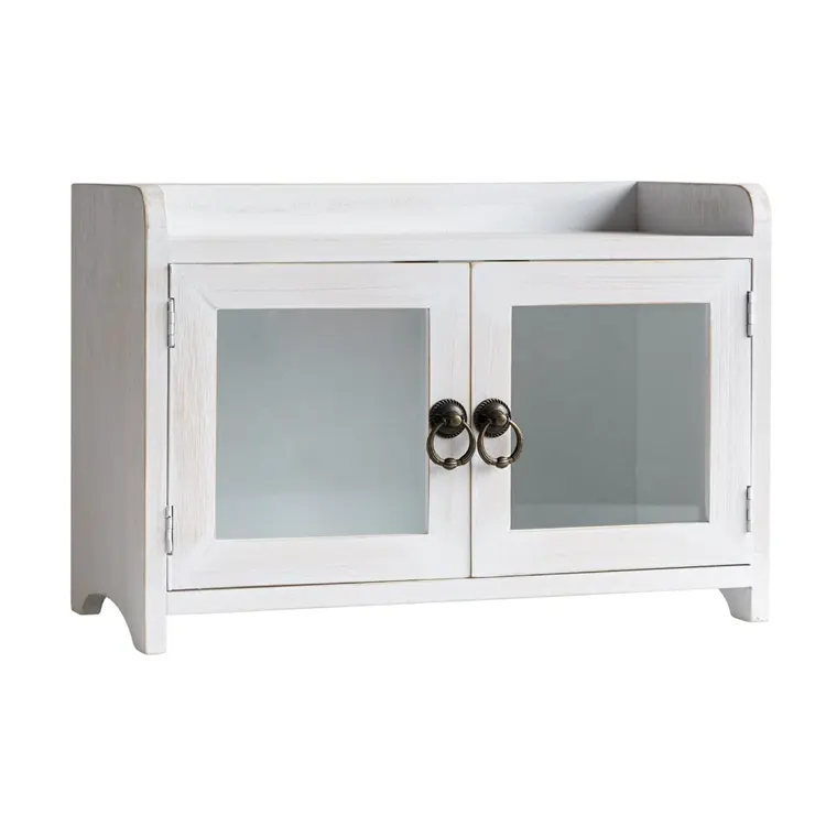 Mordic - Armário de madeira branco para bancada de cozinha, mini armário com janelas de vidro