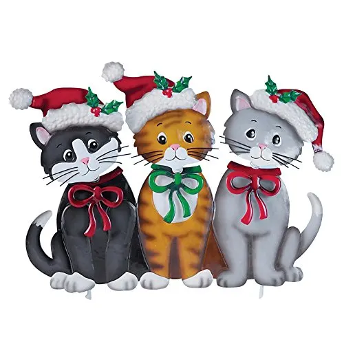 Ornement de décoration de piquet de jardin chat en métal décoratif de Noël pour l'extérieur en gros