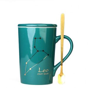 Taza de Porcelana Creativa YC con Tapa y Cuchara, Regalo, Taza con Logotipo de las Doce Constelaciones, Resistente a Altas Temperaturas, Moderna - Product Image 5