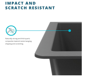 Évier de cuisine en pierre de quartz noir à une cuvette avec robinet rectangulaire Installation sous le comptoir Matériau en granit - Product Image 5