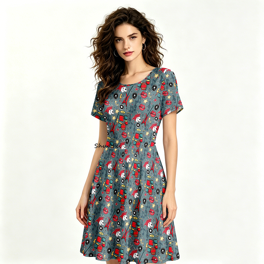 On Sale Rock and Roll Dress Satin Floral Woven Fabric, Natural Waistline |  Alibaba.com