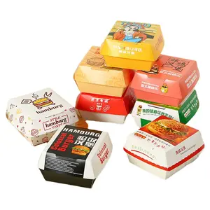 Personalizado ambiental degradável francês batatas fritas hambúrguer fast food embalagem caixa Hamburger papel kraft embalagem