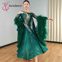 Robe de danse de salon pour femmes adultes B-25135 Yundance, costume de compétition, maille spandex/polyester, strass, vert, tenue de scène pour