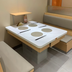 Ensemble de <span class=keywords><strong>table</strong></span> à manger commerciale de luxe en ardoise/marbre avec cuisinière à <span class=keywords><strong>induction</strong></span> intégrée et barbecue, design moderne, cadre en acier, utilisation en centre commercial - Product Image 1