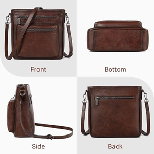 Sac bandoulière en cuir véritable pour femme, couleur unie, style classique, fermeture éclair, durable, usage quotidien, toutes saisons - Product Image 5