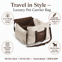 Bolsa de Viaje para Mascotas 2 en 1, Diseño de Cama Portátil, Exterior de Nailon, Forro de Felpa, Cojín Lavable, Correa de Hombro Ajustable, Asas, Fancie
