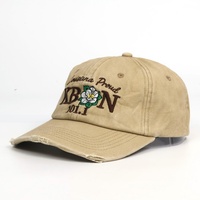Casquette de baseball unisexe en coton délavé et vieilli, style déstructuré, ajustable, couleur kaki, pour la vente en gros