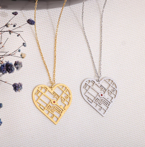18k placcato oro personalizzato mappa cuore coordinato ciondolo posizione collana dove abbiamo incontrato mappa cuore unico coppia - Product Image 2