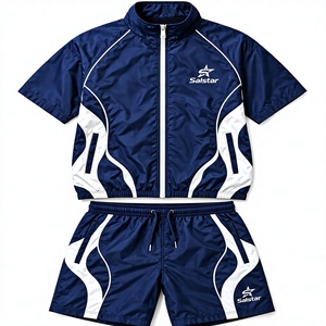 Conjunto Deportivo Personalizado para Hombre, Chaqueta Cortavientos Ligera y Pantalones Cortos, Traje de Entrenamiento Atlético de 2 Piezas, Fabricantes OEM/ODM - Product Image 1