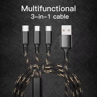 Câble de charge USB 3 en 1 pour téléphone mobile Android, chargeur multiple, lumière, micro type C, OEM ODM, logo personnalisé, 66W 6A 1,25M 2M