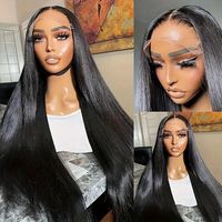 Peluca de cabello humano liso de 40 pulgadas, cabello virgen de Malasia, prearrancado, cabello indio crudo barato, peluca de encaje sin pegamento Hd para mujeres negras