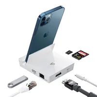 Adaptor Pembaca Kartu Lampu Ke OTG USB Rj45, Konektor Ethernet HDMI Kompatibel 4K 1080P Adaptor AV Digital untuk iPhone iPad