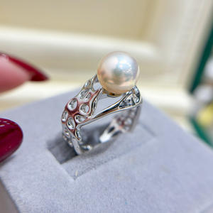 Support de bague en argent S925 avec perles rondes de 9 à 13 mm, accessoires de perles DIY, bijoux en argent simples de 25 mm, apprêts de bijoux 10439 - Product Image 2