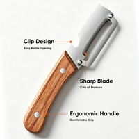 Multifunctionele groenteschiller met flesopener, roestvrijstalen fruitmes met houten handvat voor commerciële keukengadgets