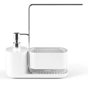 Dispensador de Jabón Manual Blanco con Bomba, Botella de Material PP, Rejilla de Drenaje Integrada, Ahorra Espacio para Baños Pequeños o Inodoros - Product Image 1