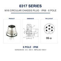 Connecteur circulaire M16 IP68 IEC 61076-2-106, fiche de châssis à souder sur circuit imprimé, 6 broches, étanche, montage sur panneau industriel pour l'arrière, 5A 300V