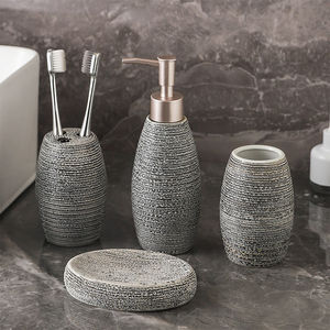 Ensemble d'accessoires de salle de bain en céramique, couleur personnalisée, luxe, durable, 4 pièces, comprend un porte-savon, un distributeur, un porte-brosse à dents - Product Image 2
