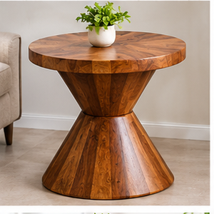 Table basse ronde moderne avec plateau en marbre, meuble en bois massif, décoration pour salon, table de bienvenue - Product Image 1