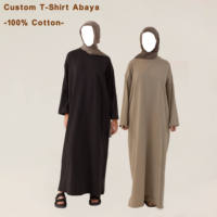 Robe Abaya en Coton Automne-Hiver pour Femme – Modèle Signature Élégant, Coupe Ajustée, Col Rond, Manches Longues, Motif Uni avec Empiècements