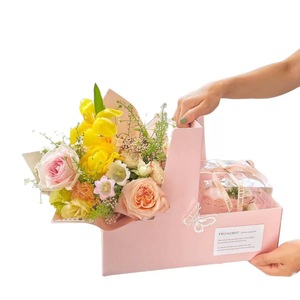 Caja <span class=keywords><strong>de</strong></span> <span class=keywords><strong>Regalo</strong></span> Creativa para el Día <span class=keywords><strong>de</strong></span> <span class=keywords><strong>la</strong></span> <span class=keywords><strong>Madre</strong></span>, con Flores, Impermeable, Brillante, Ecológica, para Llevar, Práctica, en Color Rosa y Morado - Product Image 1